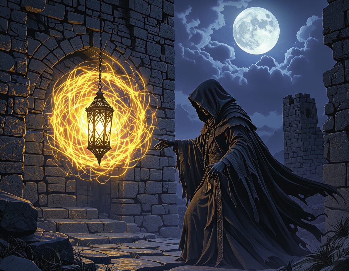 Celtic Witch Conjuring Arcane Lantern