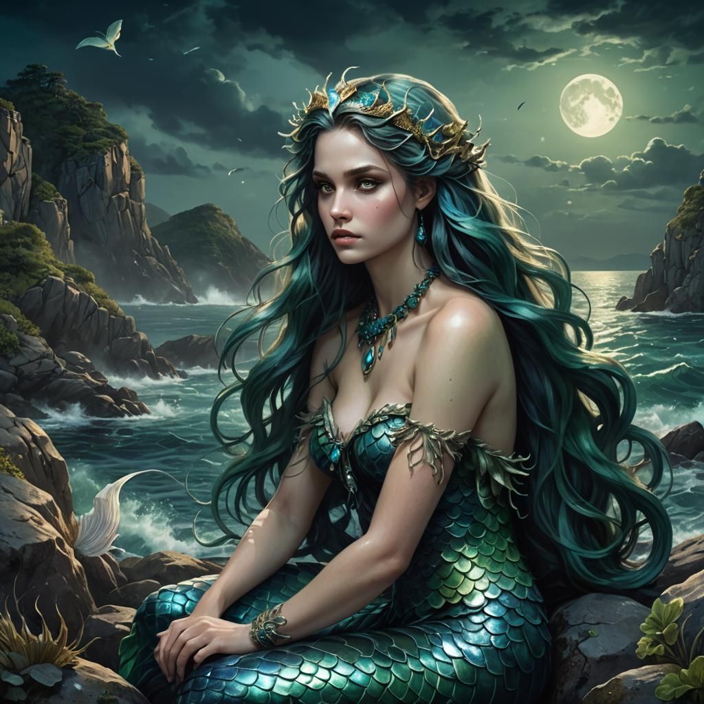Siren Mermaid Portrait in Ominous Bay
