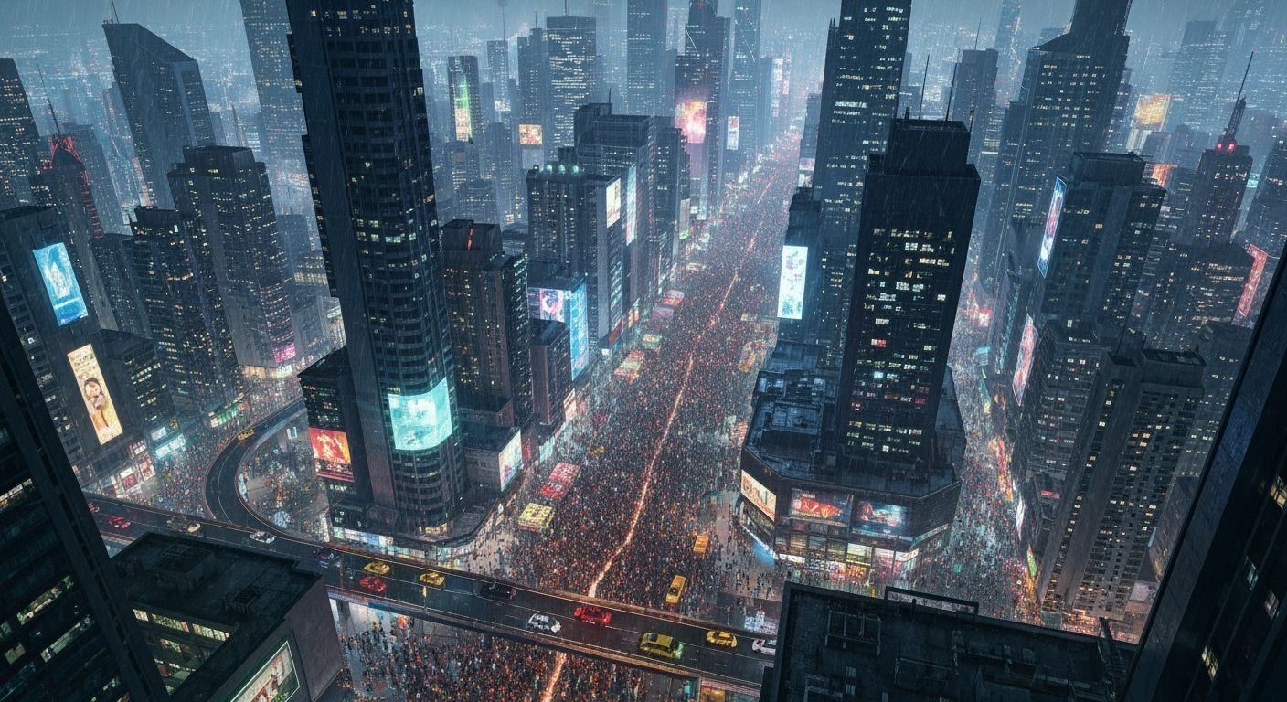 Cyberpunk Cityscape: Neo-Noir Dystopian Urban Sprawl