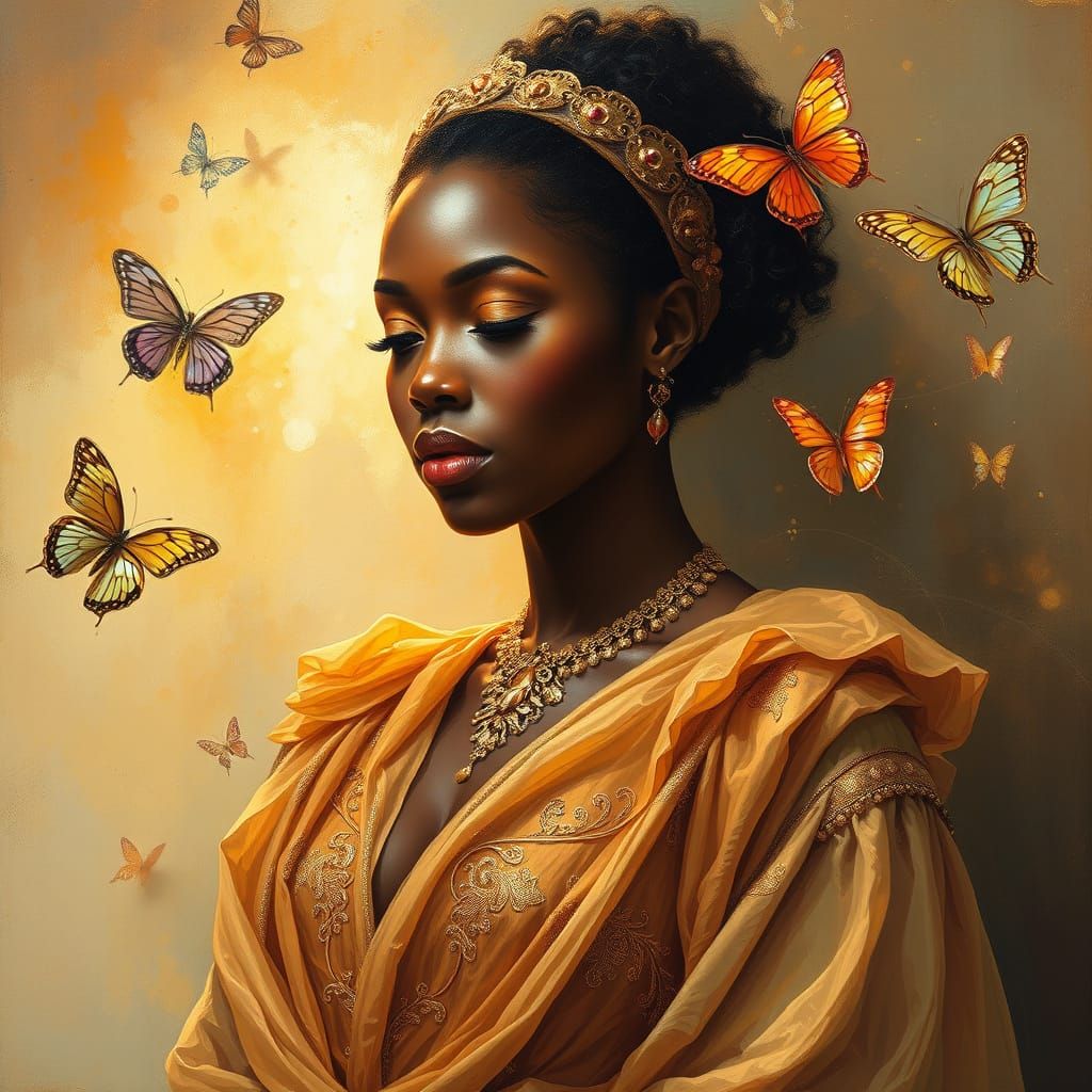 Romanticism Oil Painting of African-American Figure in Warm ...