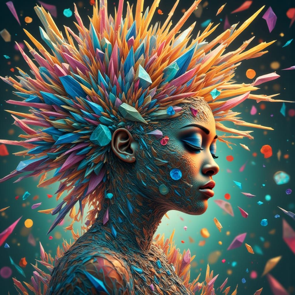 Surrealist Woman in Crystal Facemask, Ethereal Style