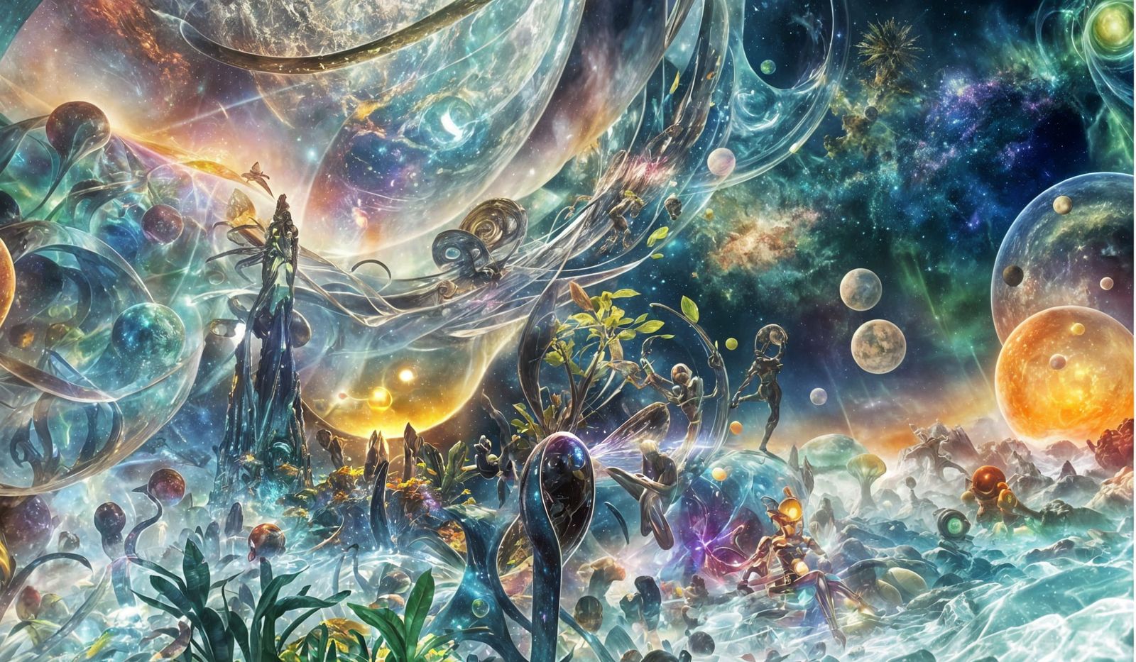 Iridescent Fantasy Oasis in a Celestial Realm