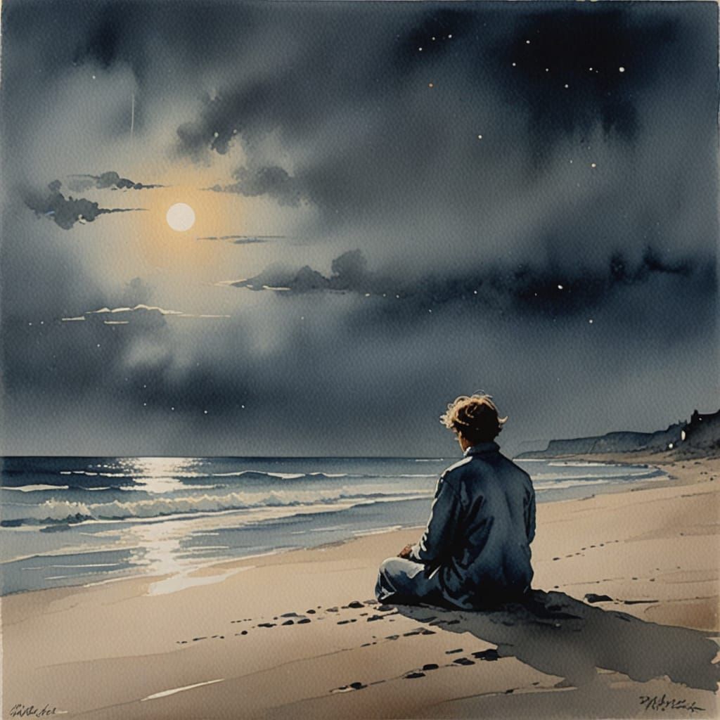 Moonlit Solitude on a Gentle Beach