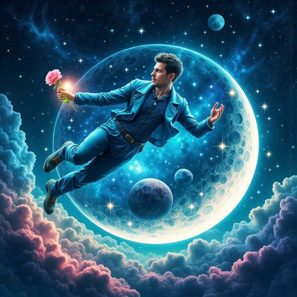 Man Flies to Mars with Rose in Pajamas