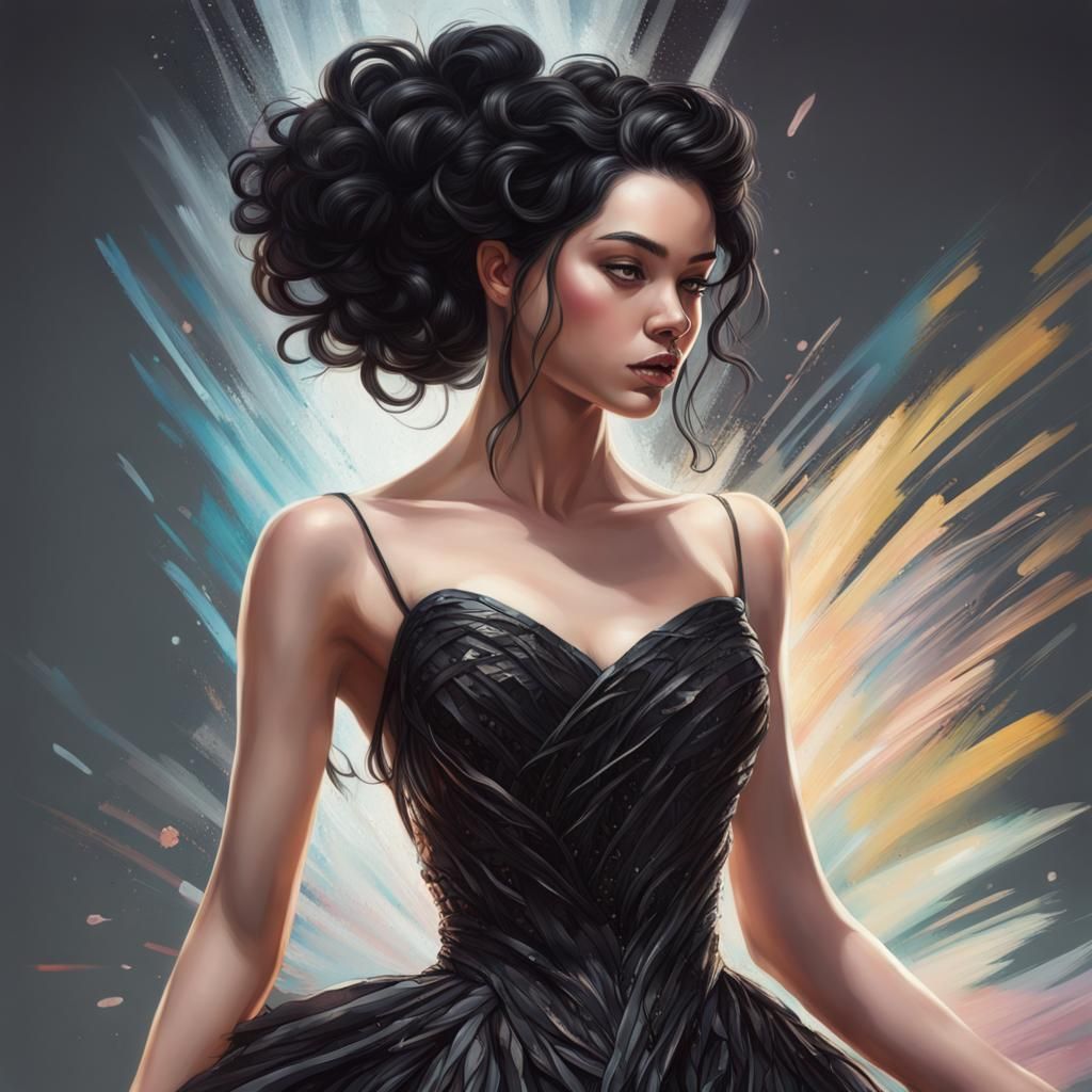 Girl in Black Metal Embellished Dress