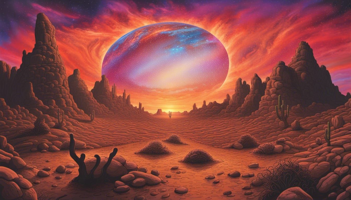 Desert Sunset: Cosmic Graffiti Art Masterpiece