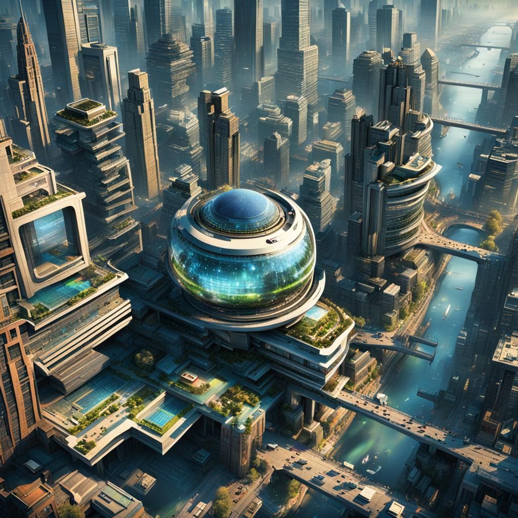 Futuristic Modern City in Science Fiction Style