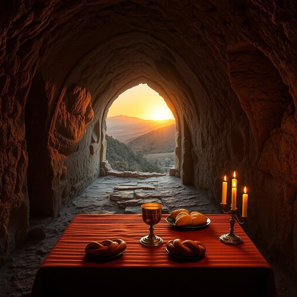 Mystical Shabbat Table in Ancient Safed Stone Cave