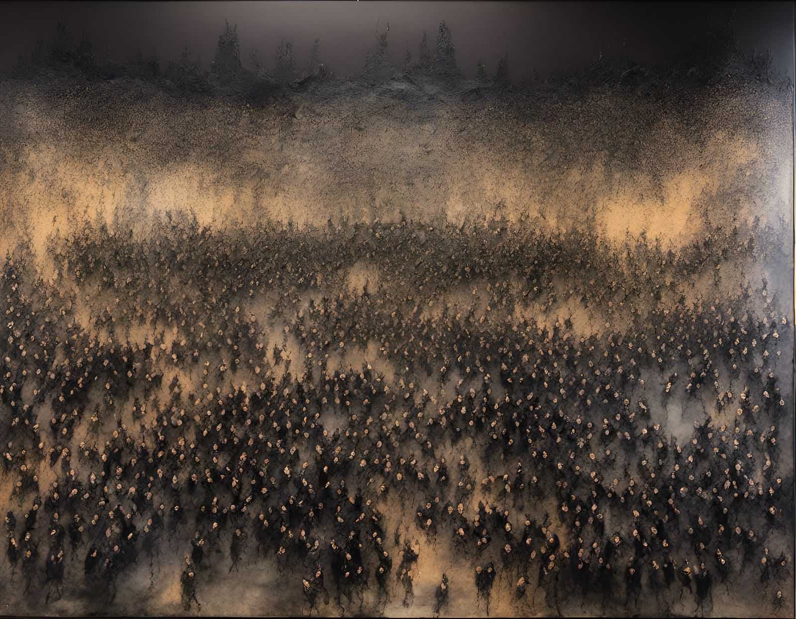 Endless Crowd in Abstract Expressionist Cityscape