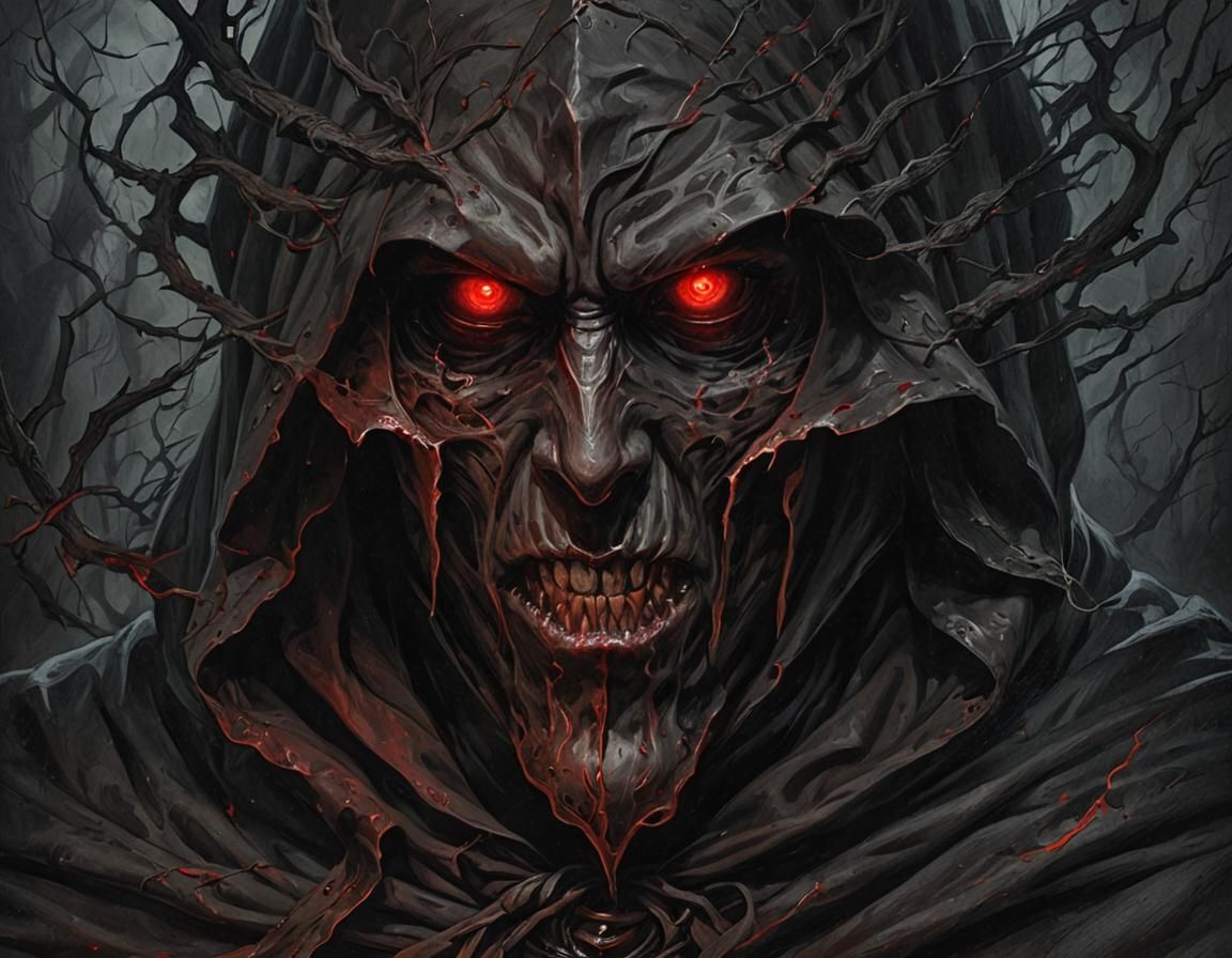 Hooded Figure in Dark Fantasy Gothic Oil Painting