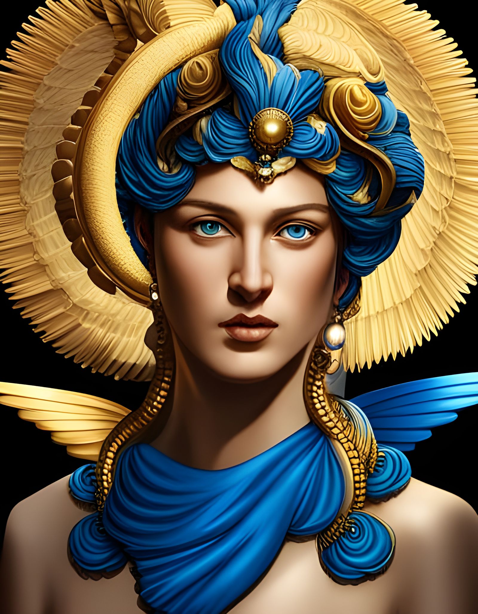 Hermes God of Travel Portrait in Greco-Futuristic Style