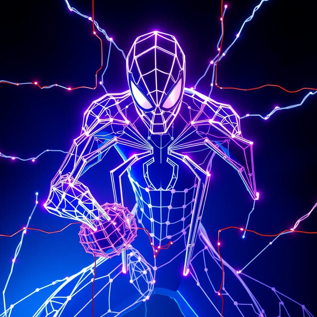 Spiderman Web as Electric Wire Frame Art