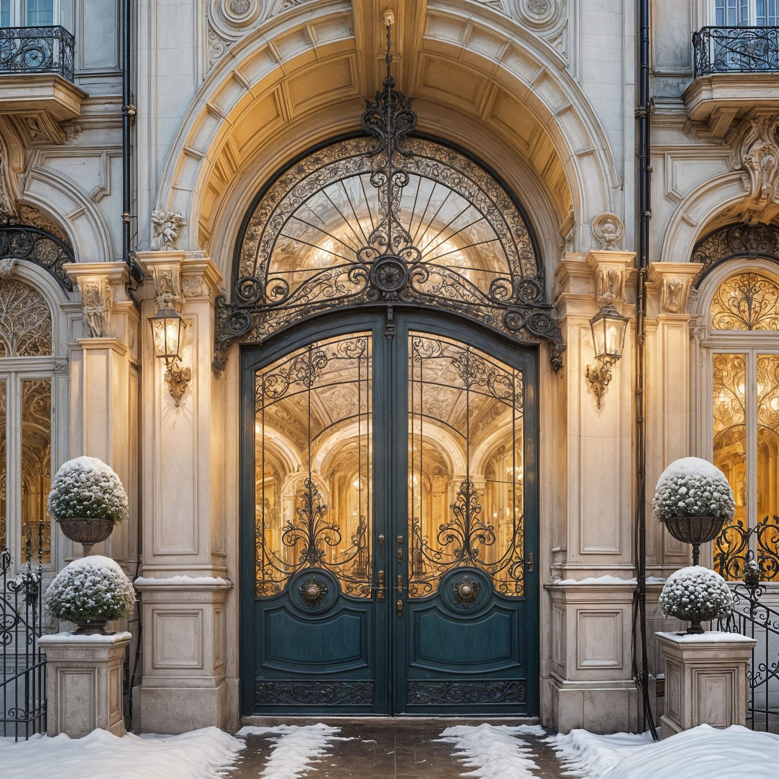 Elegant Belle Epoque Entrance in Winter