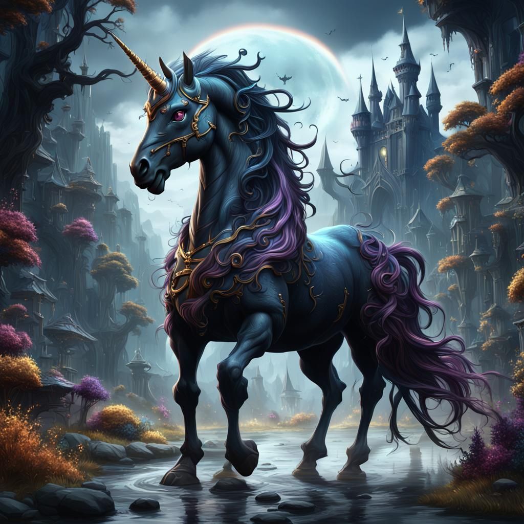 Dark Cartoon Unicorn Fantasy Concept Art