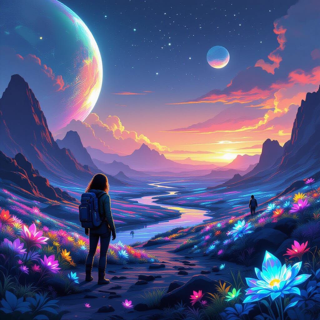 Exotic Alien Planet Landscape with Explorer