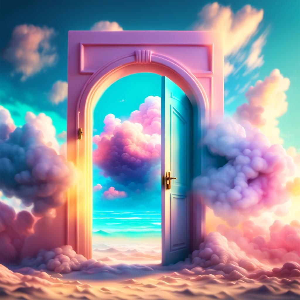 Pastel Portal to Beach: Surreal Concept Art