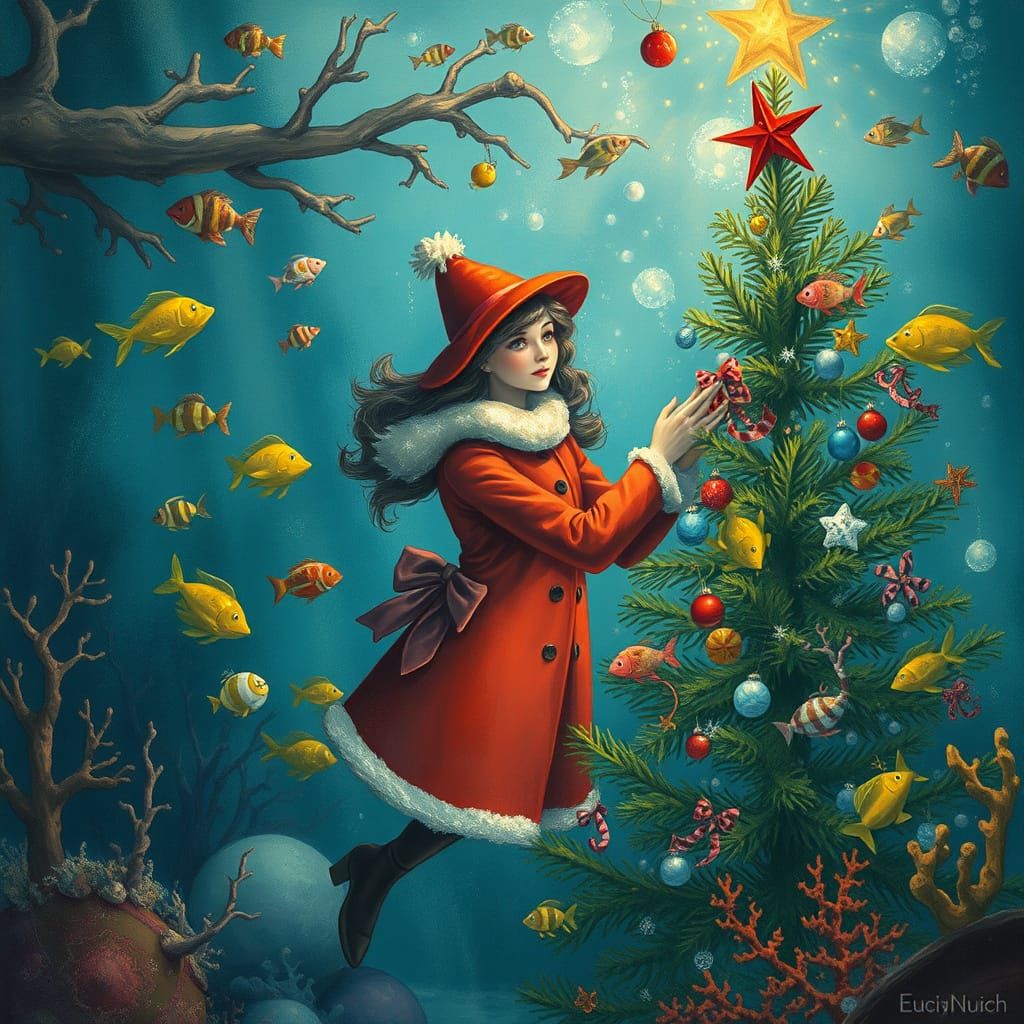 Underwater Christmas Scene in Whimsical Style