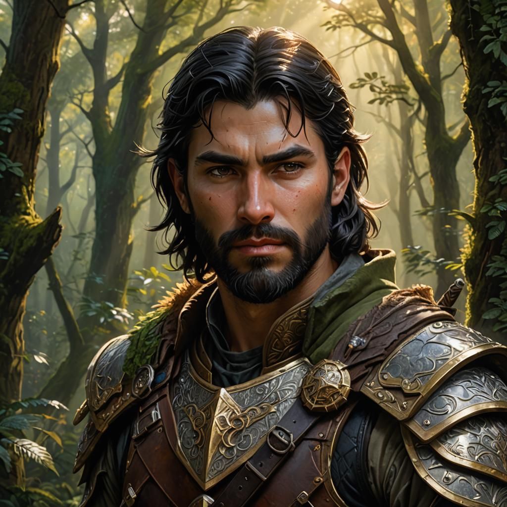 Fantasy Ranger Portrait in Mystical Forest