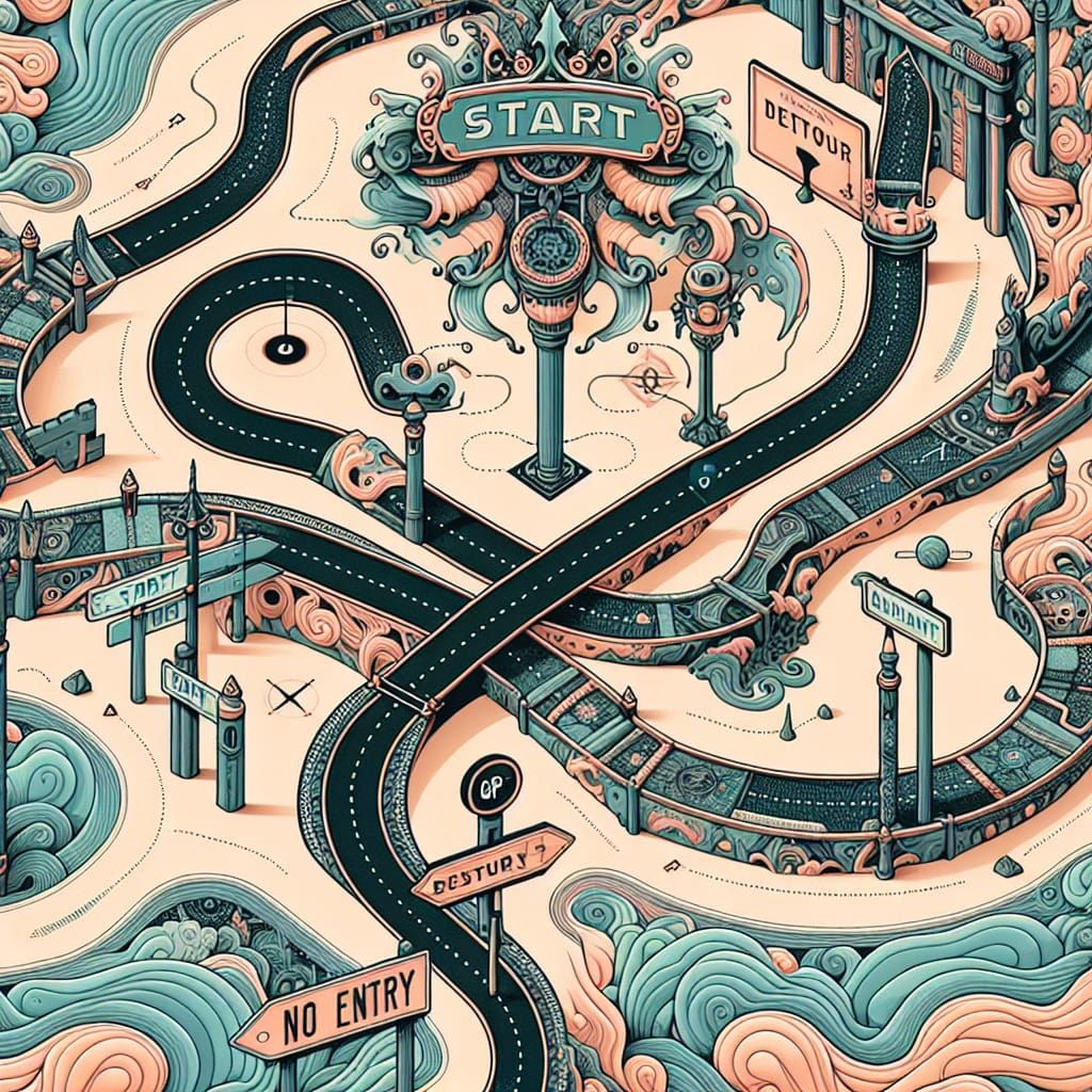 Detailed Peach and Teal Roadmap to Destination