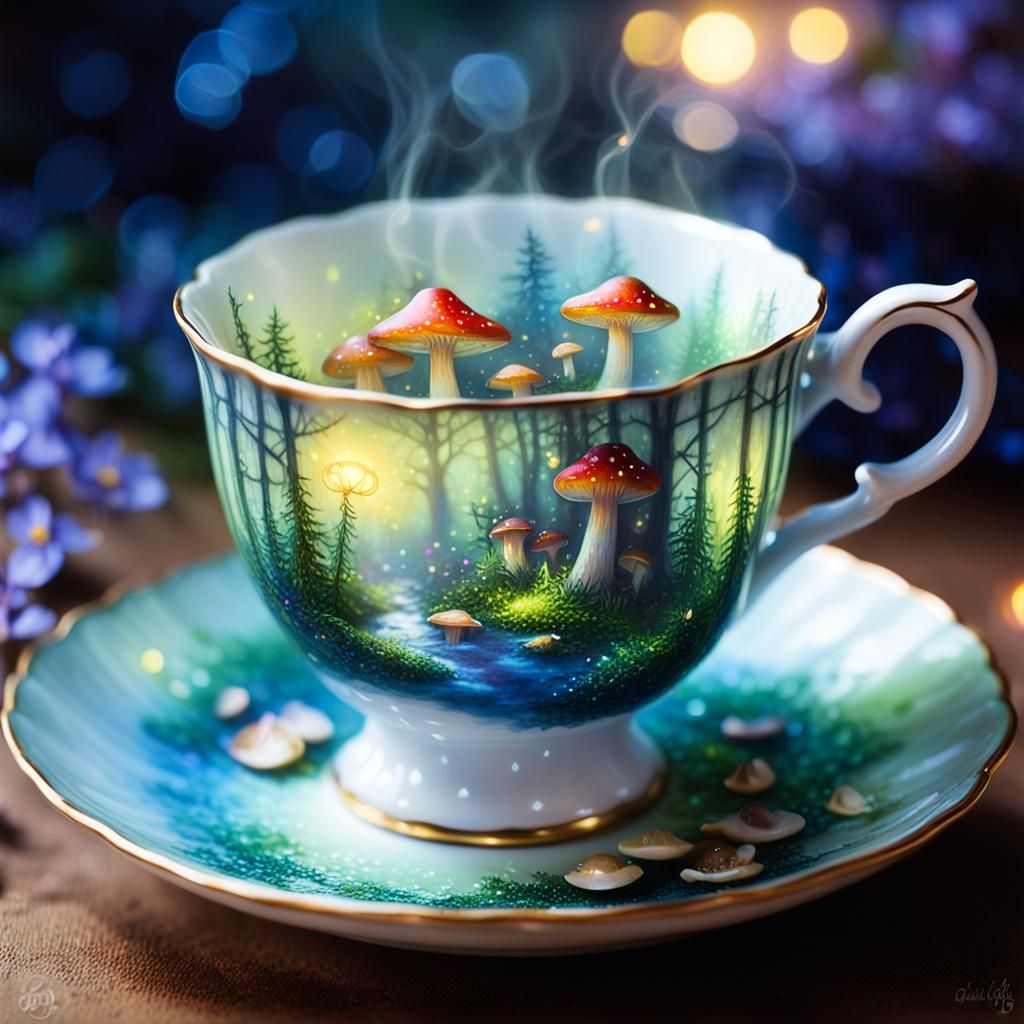 Miniature Forest in Teacup: Ethereal Macro Fantasy