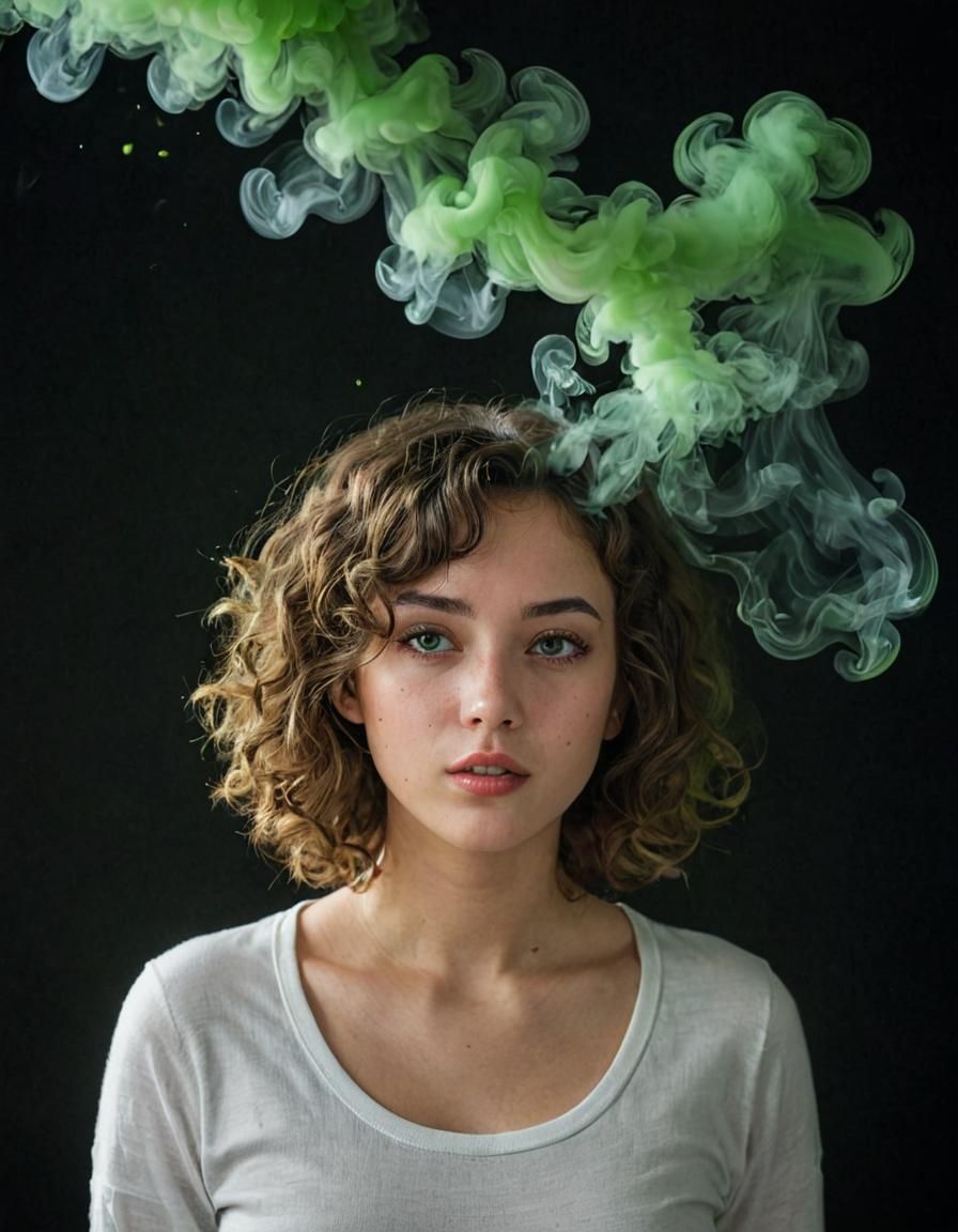 Girl with Starry Eyes in Smoky Green Haze