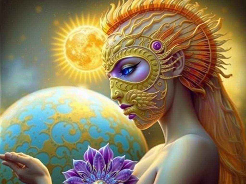 Surreal Sun and Moon Flower Woman: Fairytale Art