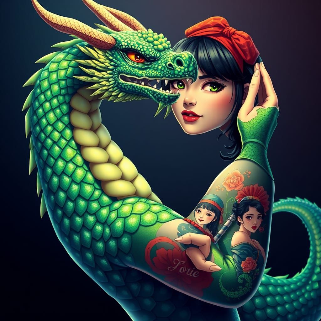 Sparkly Dragon Rosie the Riveter Anime Style