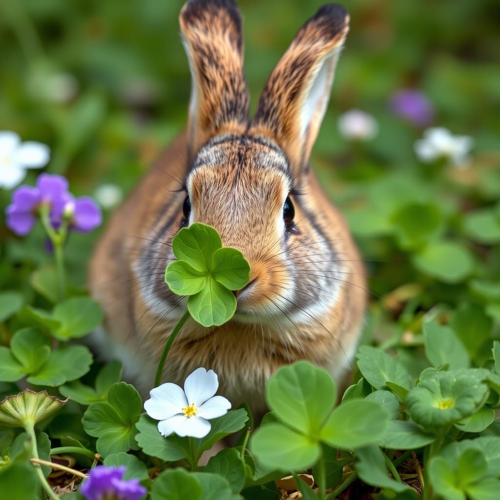 A Rabbit Enjoying Fresh Clover