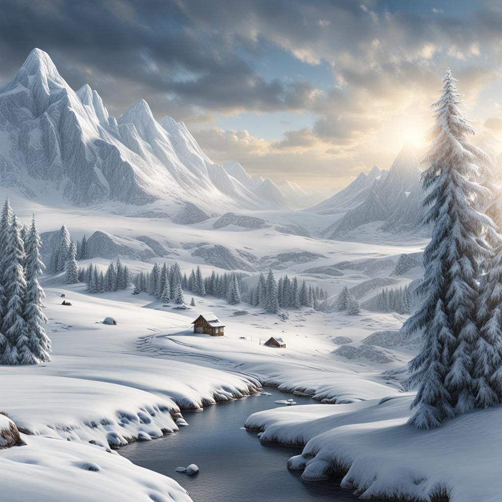 Detailed Matte Painting of Snowy Landscape