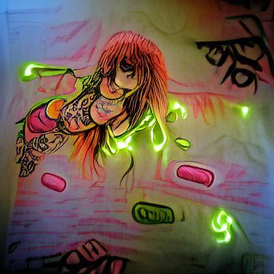 faye the ...gie ink drawing glowing neon detailed painting