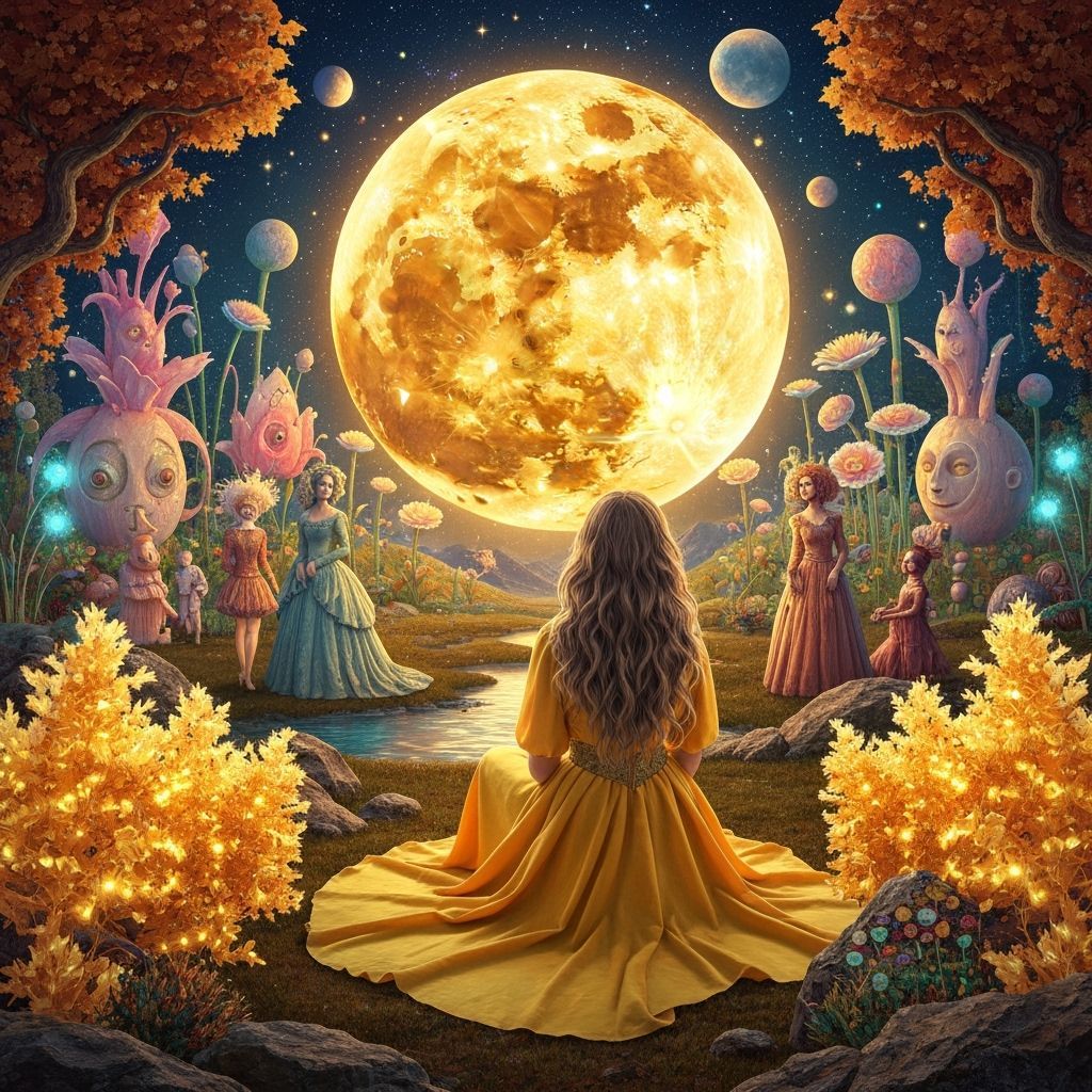 Ethereal Moonlit Fantasy Scene in Surreal Garden Style