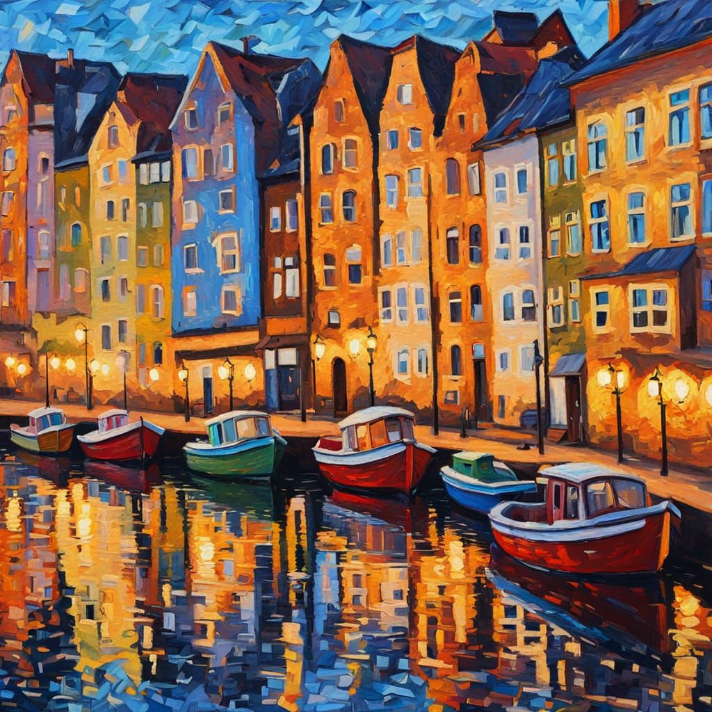 Rostock Cityscape in Neo-Impressionist Oil Painting