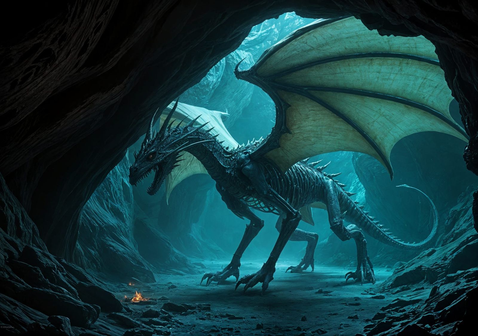 Dracolich in Eerie Cave: Dark Fantasy Concept Art