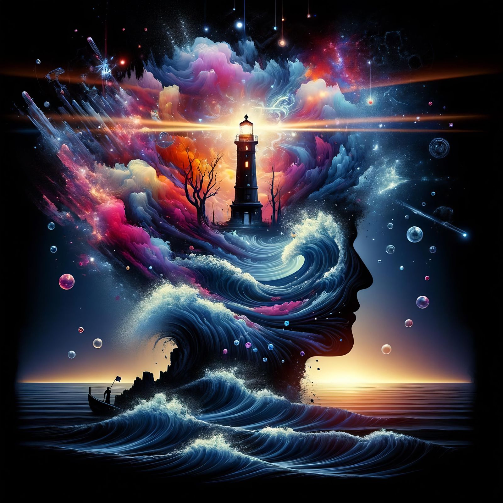Psychedelic Lighthouse: Mind Breaker in Double Exposure Art
