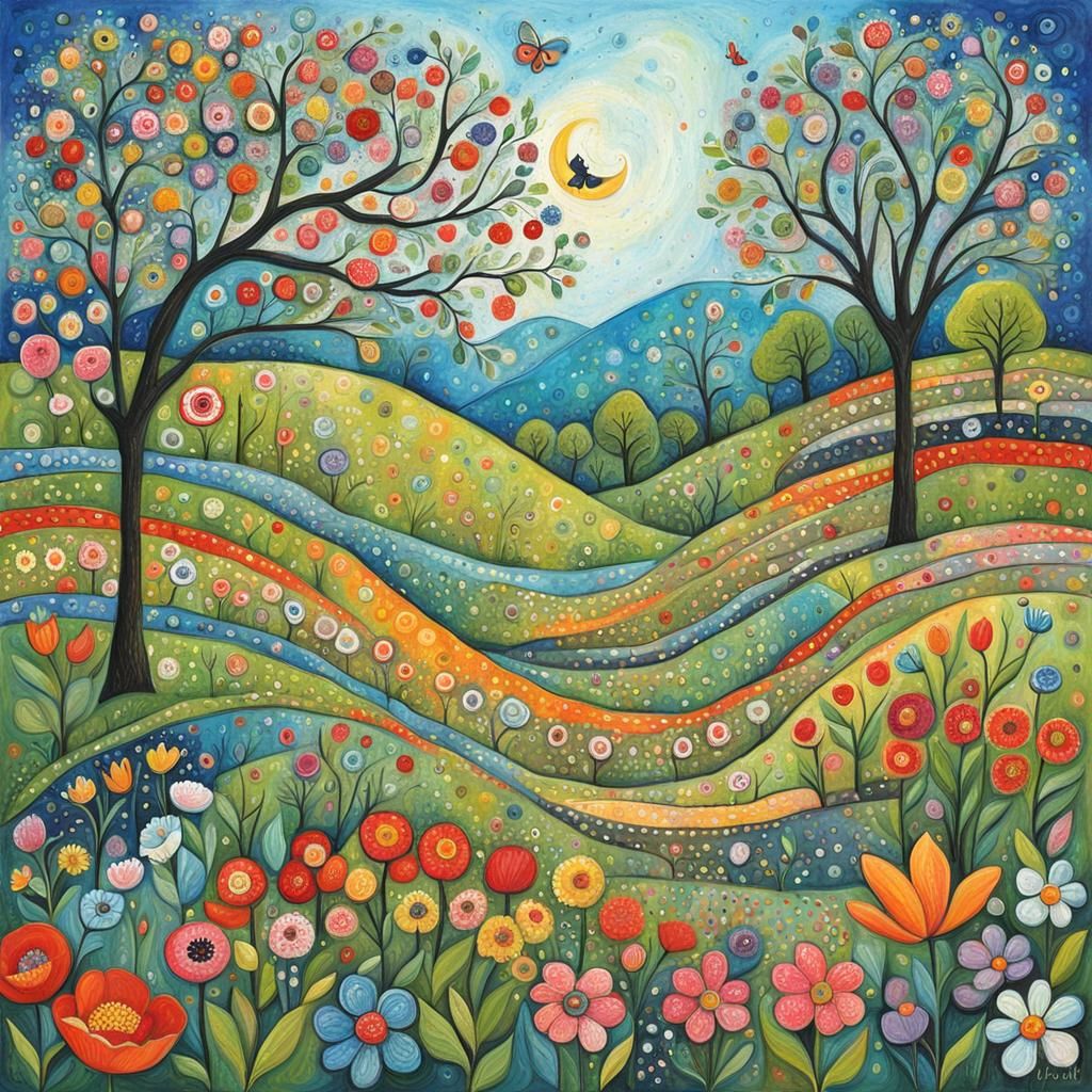 Colorful Spring Garden as Impasto Painting