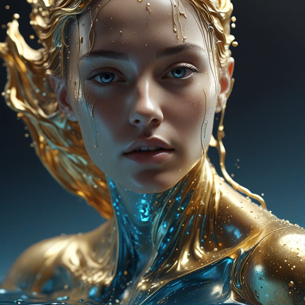 Ethereal Water Figure in Abstract Liquid Architecture