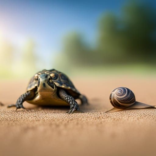 Turtle and Snail Race in CGI Diorama