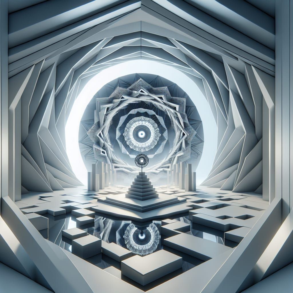 Minimalist Surreal Kaleidoscope with Abstract Sculpture