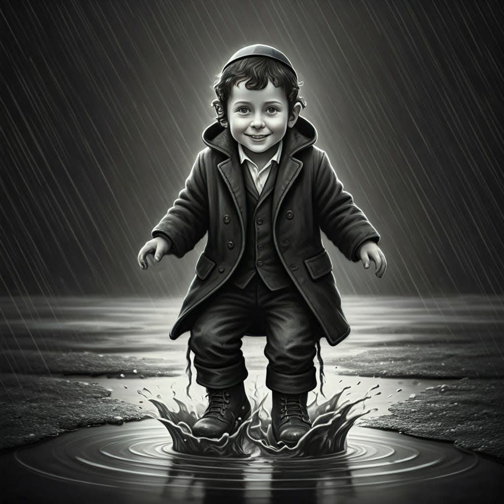 Mischievous Boy Ready to Jump: Charcoal Drawing