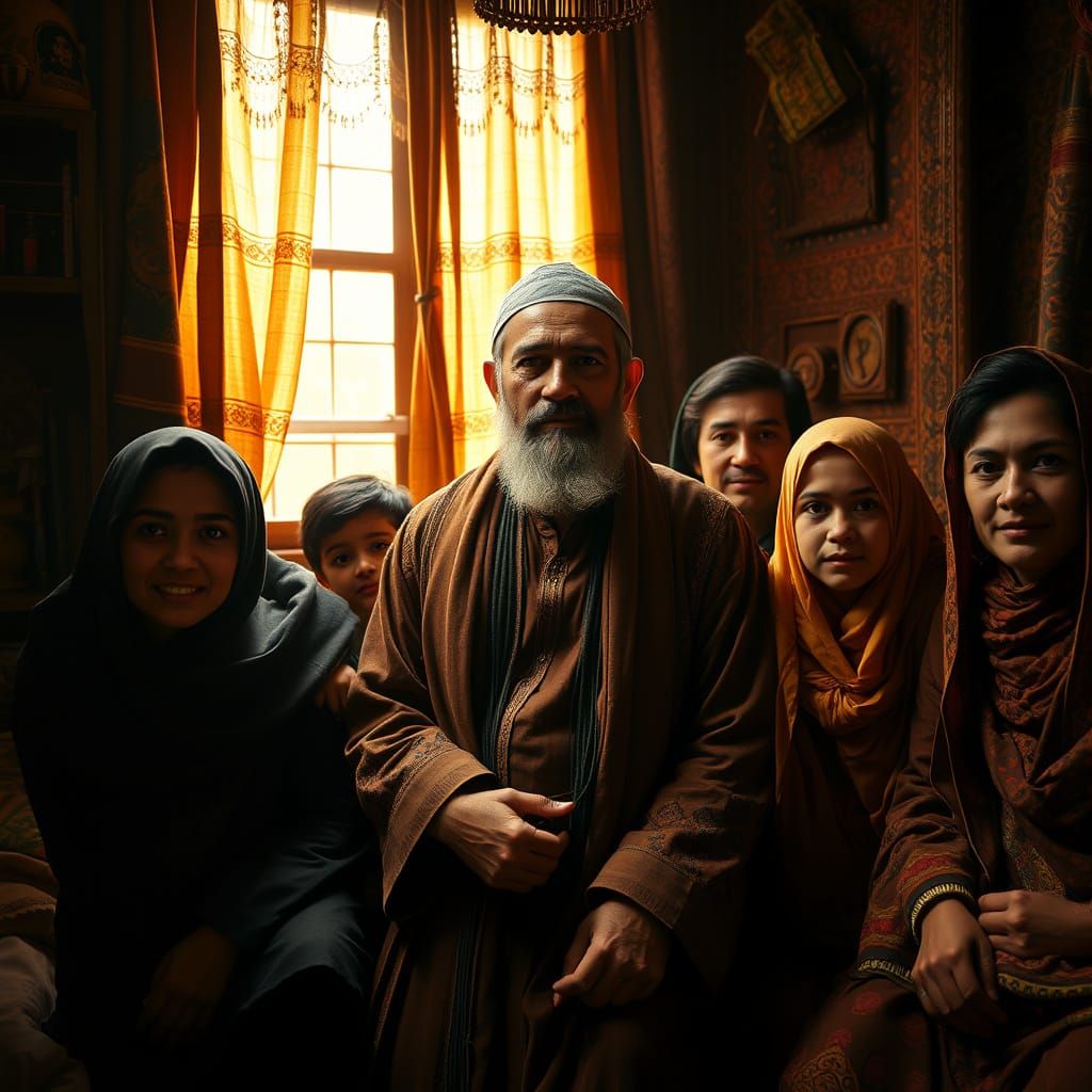 Afghan Man in Traditional Home, Golden Lighting