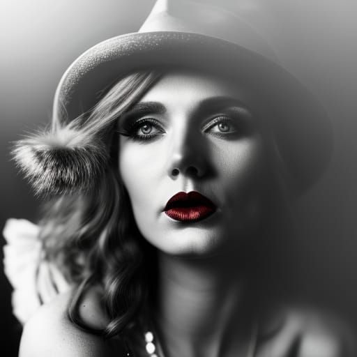 Cabaret Girl Portrait with Red Hair and Cigar