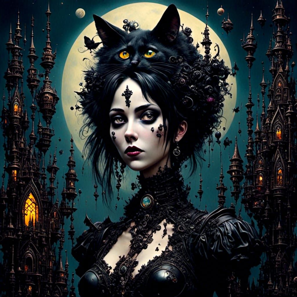 Gothic Anthro Cat Masterpiece in Comic Style