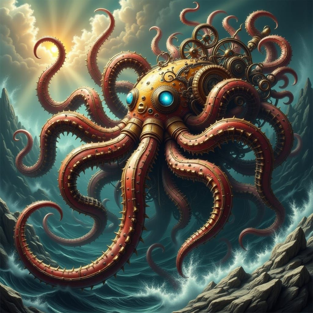 Clockwork Kraken Emerges in Neo-Baroque Style