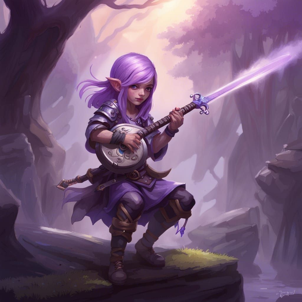 Gnome Bard in Ethereal Fantasy Scene