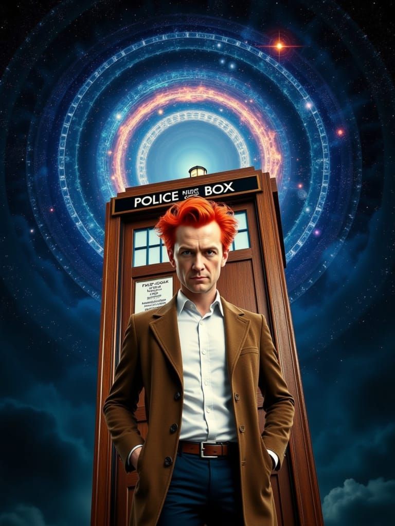 Timeless Doctor Embodied in Cyberpunk Aesthetic