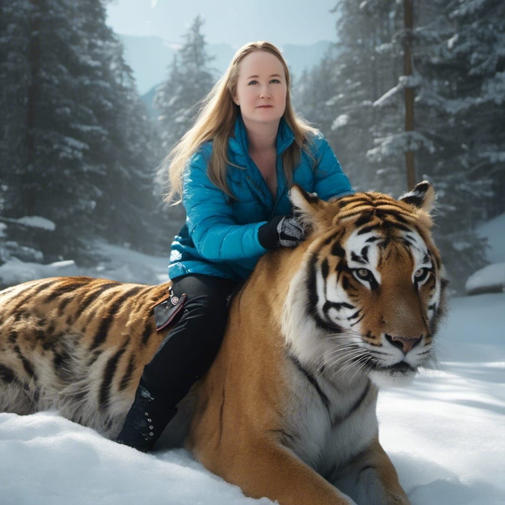 Woman Rides a Tiger in Detailed Digital Art