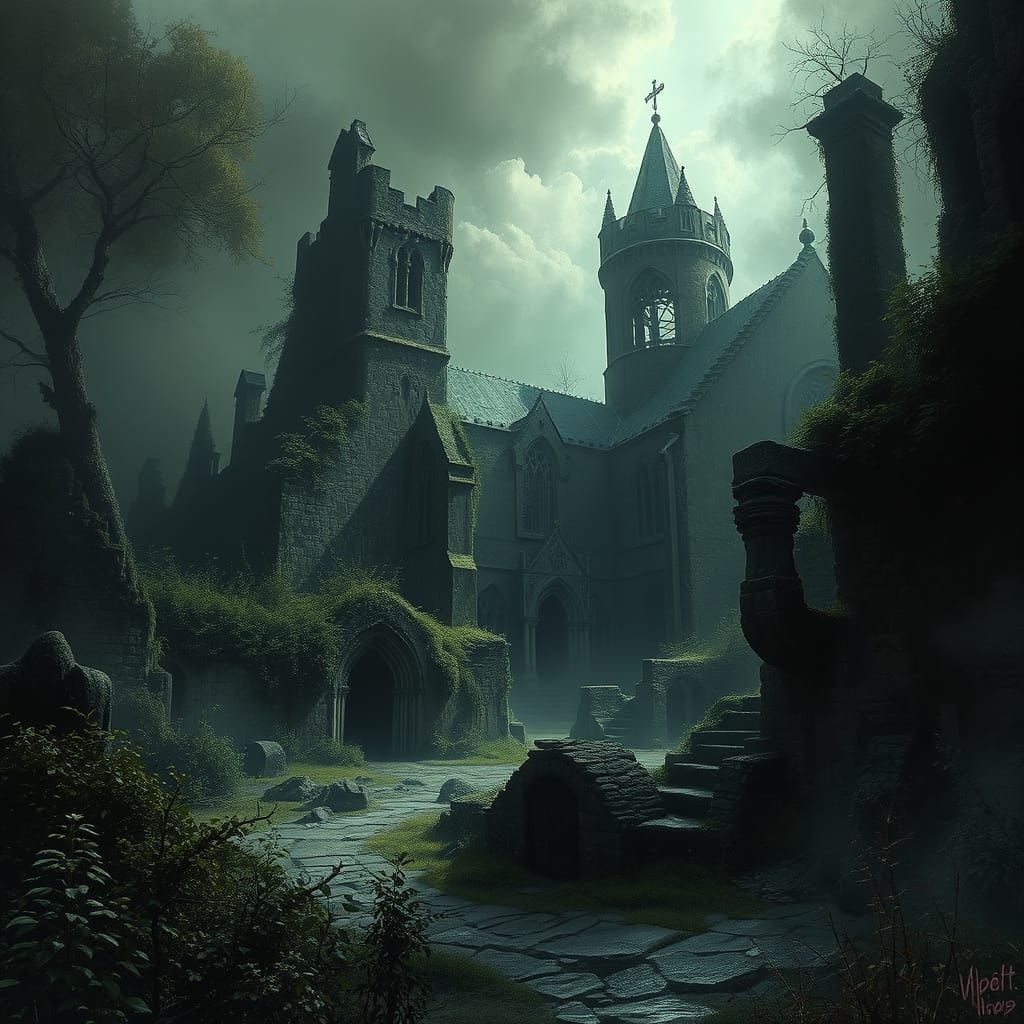 Sinister Ruins in Dark Expressive Style