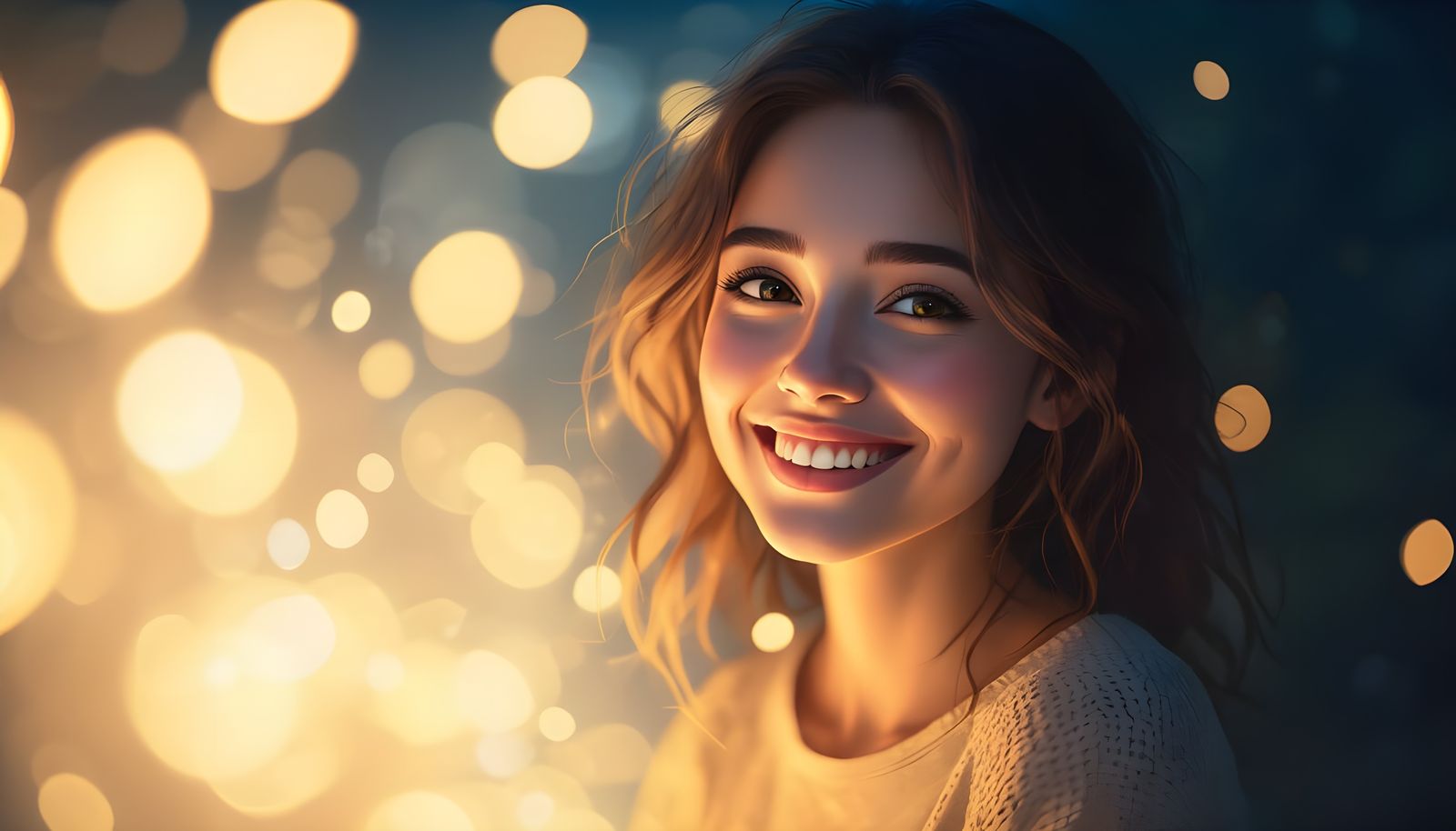 Radiant Woman Made of Light Smiling