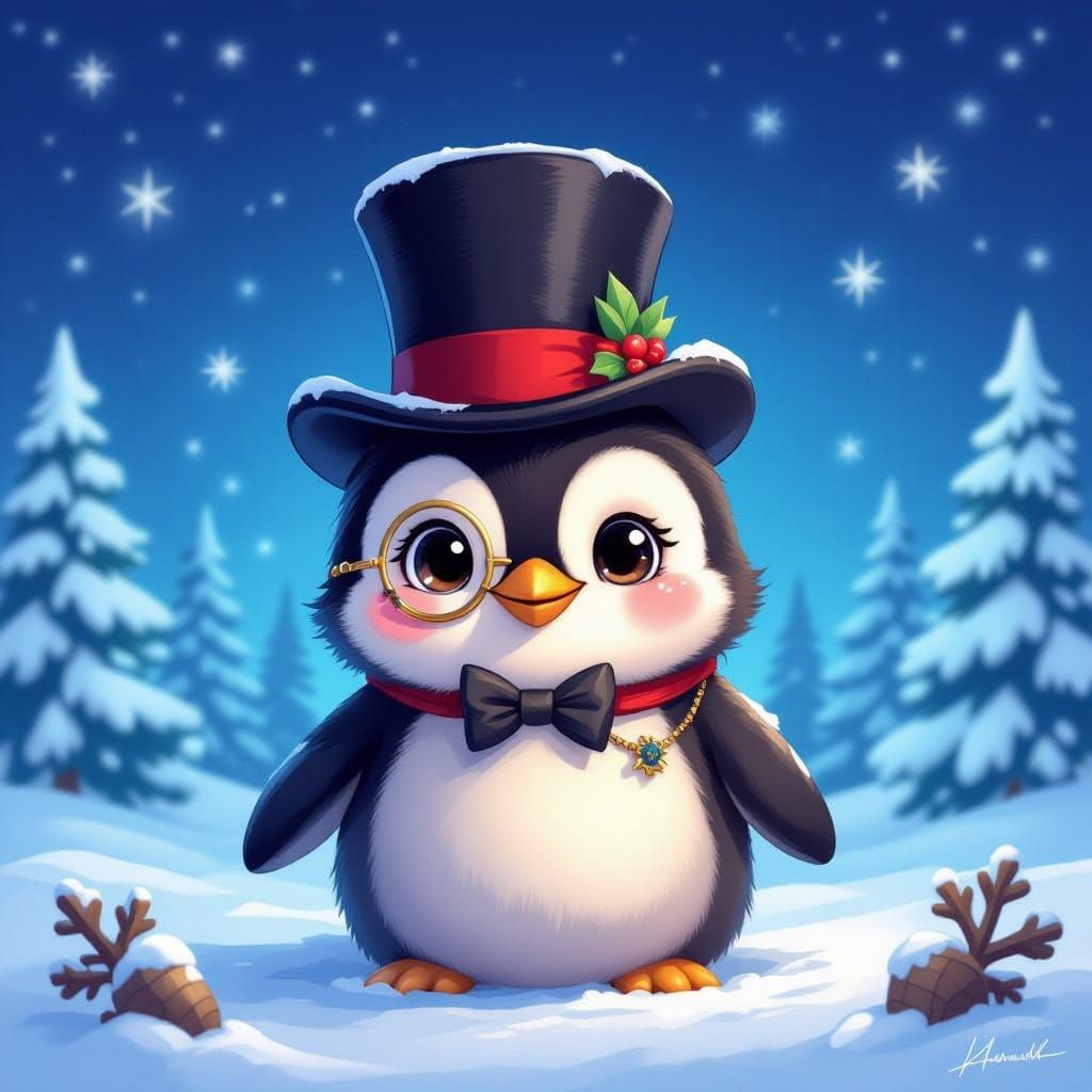 Whimsical Penguin in Snowy Wonderland