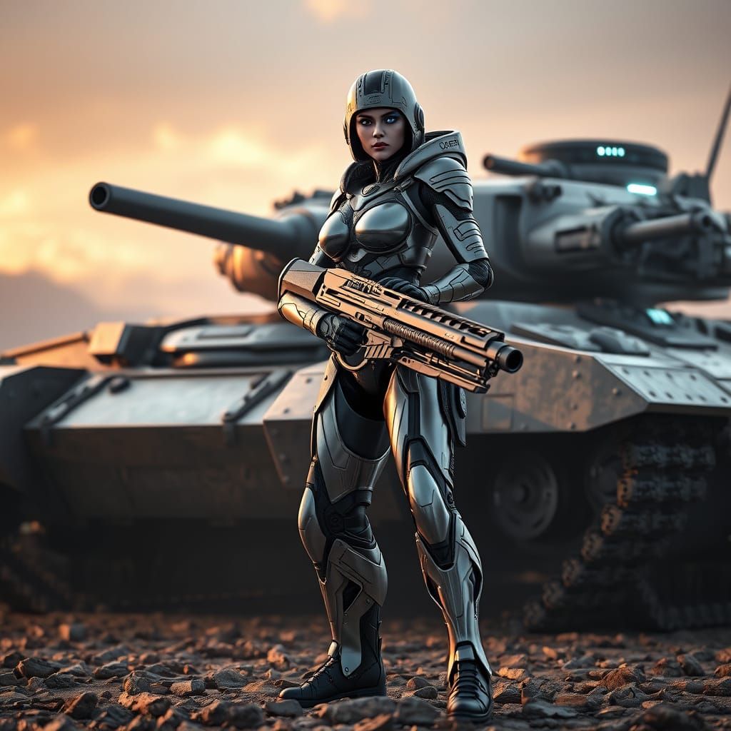 Cyborg Warrior in Epic Sci-Fi Battle